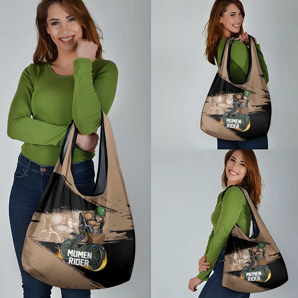 Mumen Rider One Punch Man Anime Brown and Black Grocery Bag with Bicycle Hero Pose and Inspirational Determination Design - The Mazicc
