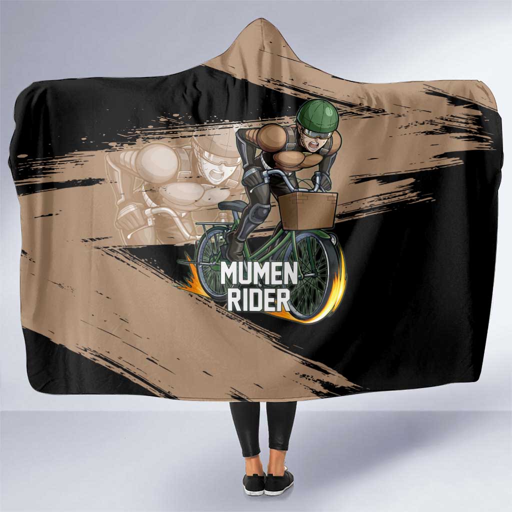 Mumen Rider One Punch Man Anime Brown and Black Hooded Blanket with Bicycle Hero Pose and Inspirational Determination Design - The Mazicc