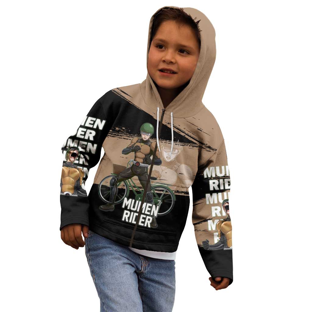 Mumen Rider One Punch Man Anime Brown and Black Kid Hoodie with Bicycle Hero Pose and Inspirational Determination Design - The Mazicc