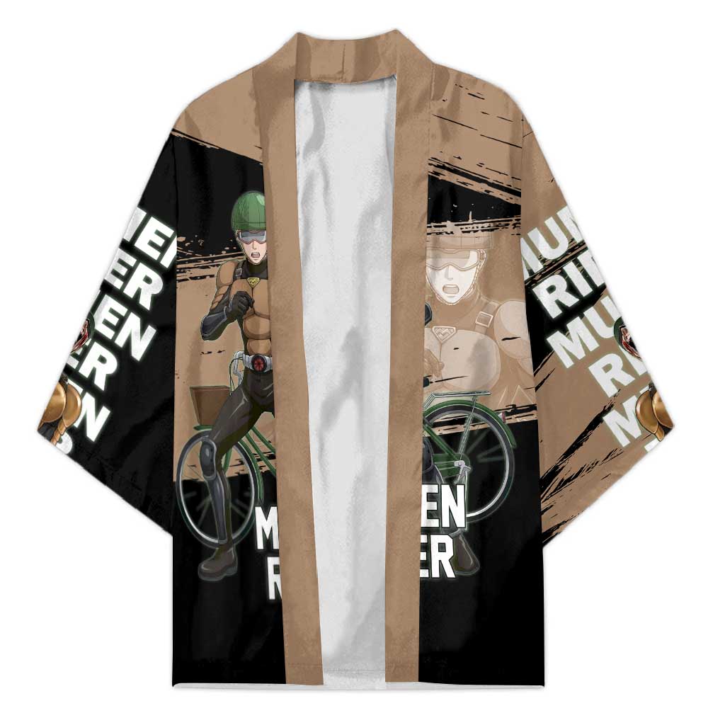 Mumen Rider One Punch Man Anime Brown and Black Kimono with Bicycle Hero Pose and Inspirational Determination Design - The Mazicc