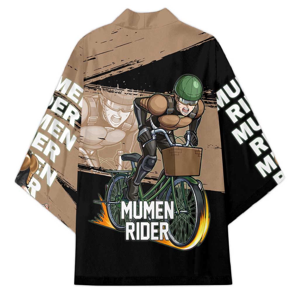 Mumen Rider One Punch Man Anime Brown and Black Kimono with Bicycle Hero Pose and Inspirational Determination Design - The Mazicc