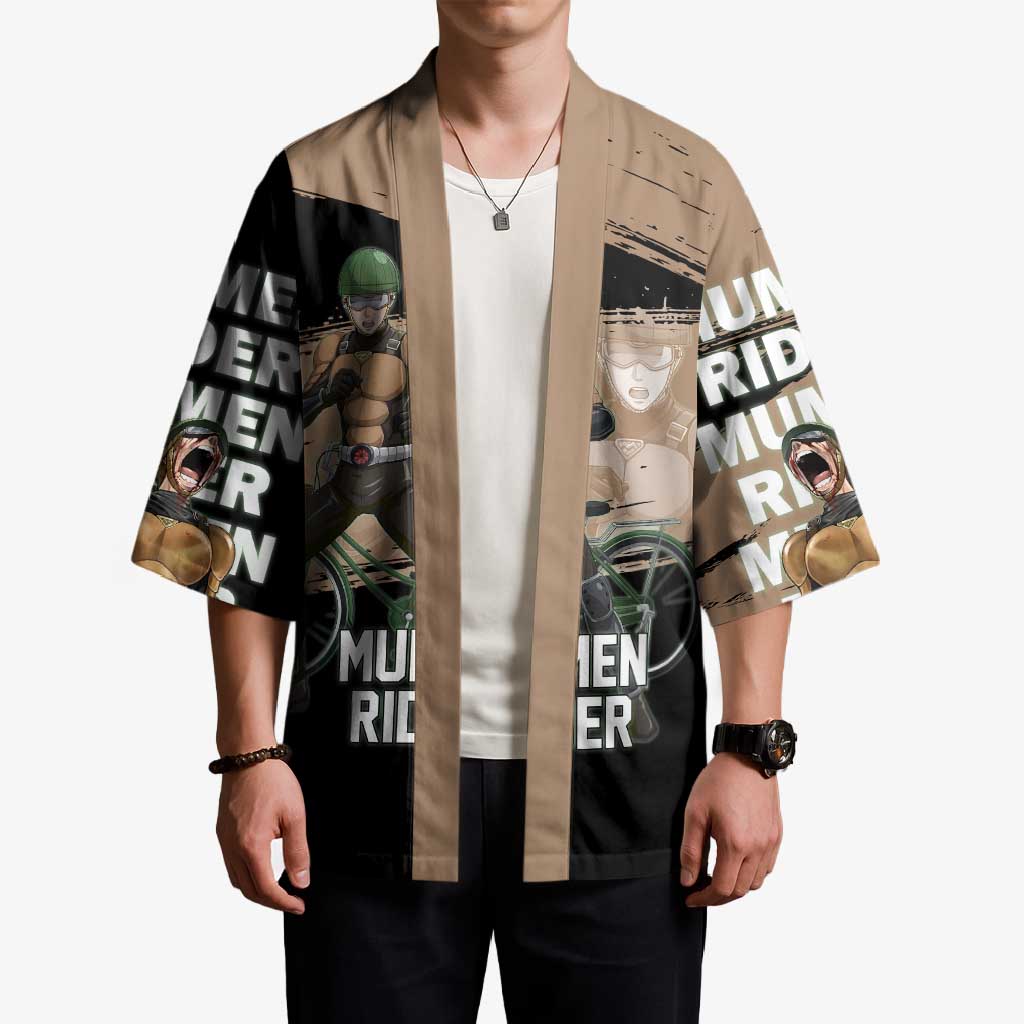 Mumen Rider One Punch Man Anime Brown and Black Kimono with Bicycle Hero Pose and Inspirational Determination Design - The Mazicc