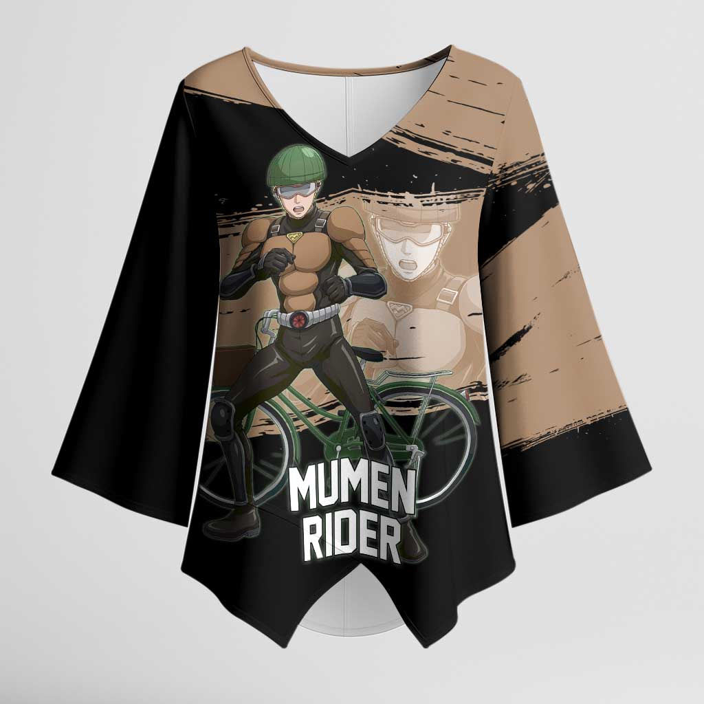 Mumen Rider One Punch Man Anime Brown and Black Kimono Sleeve Blouse with Bicycle Hero Pose and Inspirational Determination Design - The Mazicc