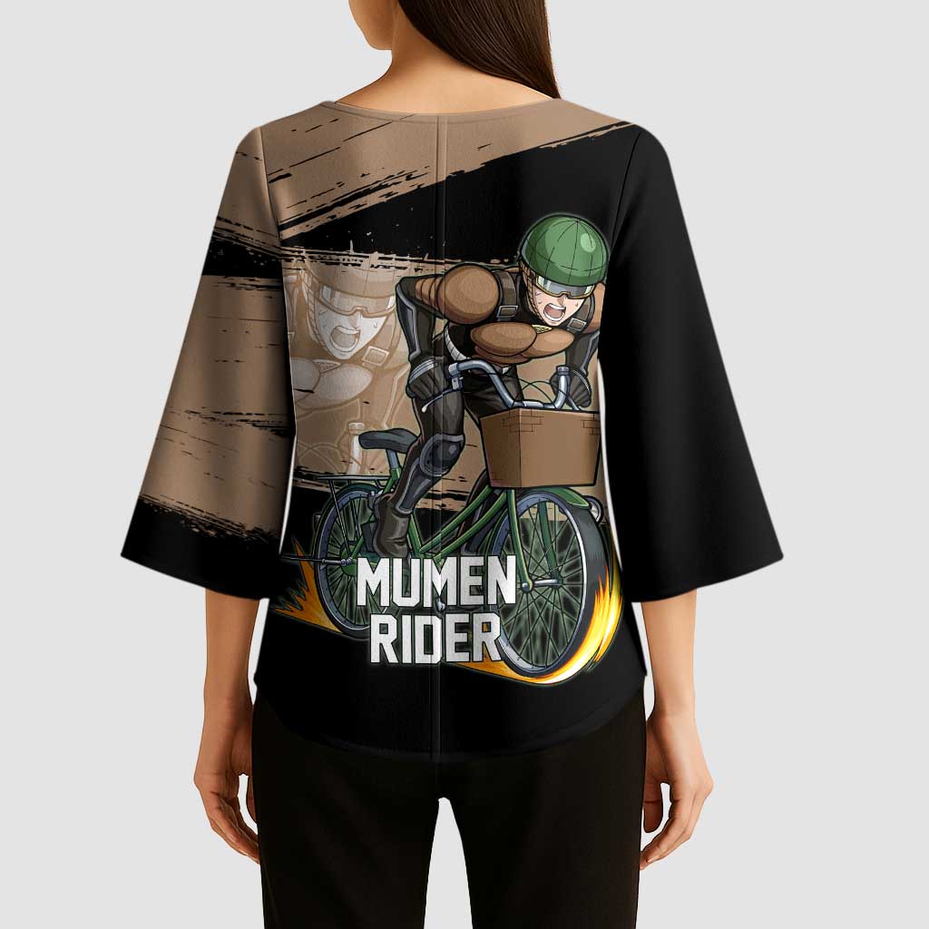 Mumen Rider One Punch Man Anime Brown and Black Kimono Sleeve Blouse with Bicycle Hero Pose and Inspirational Determination Design - The Mazicc