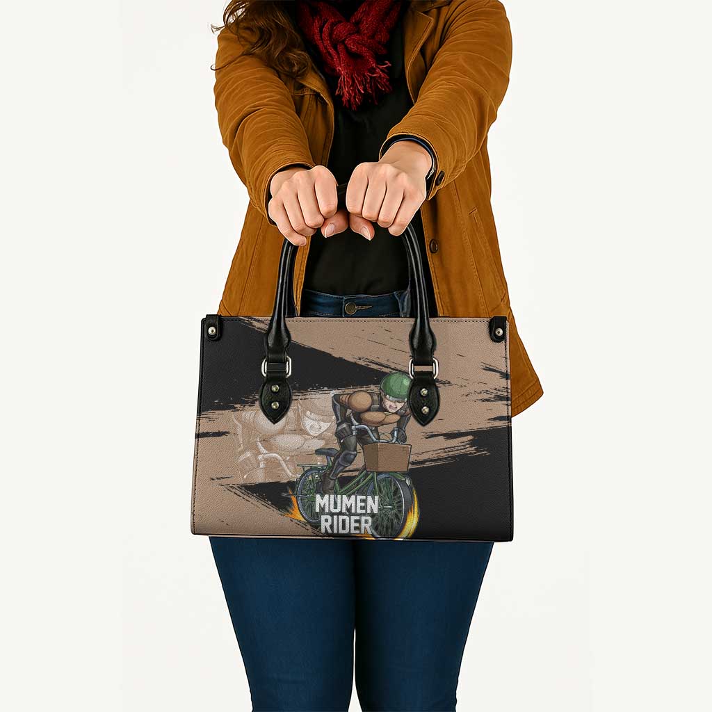 Mumen Rider One Punch Man Anime Brown and Black Leather Bag with Bicycle Hero Pose and Inspirational Determination Design - The Mazicc