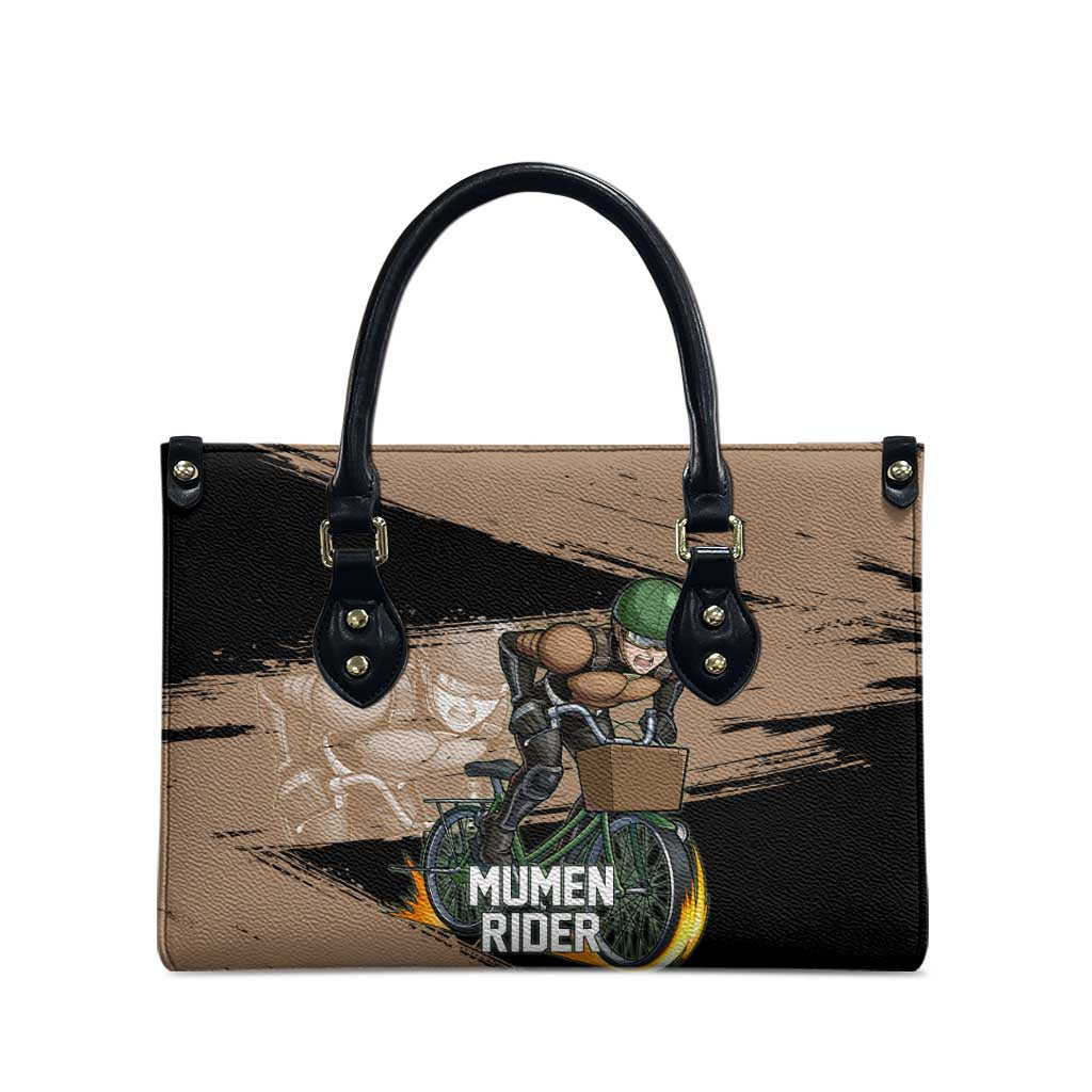 Mumen Rider One Punch Man Anime Brown and Black Leather Bag with Bicycle Hero Pose and Inspirational Determination Design - The Mazicc