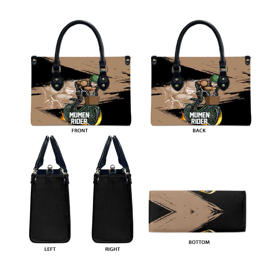 Mumen Rider One Punch Man Anime Brown and Black Leather Bag with Bicycle Hero Pose and Inspirational Determination Design - The Mazicc