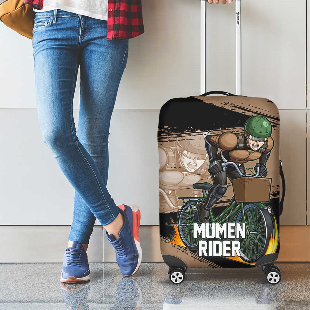 Mumen Rider One Punch Man Anime Brown and Black Luggage Cover with Bicycle Hero Pose and Inspirational Determination Design - The Mazicc