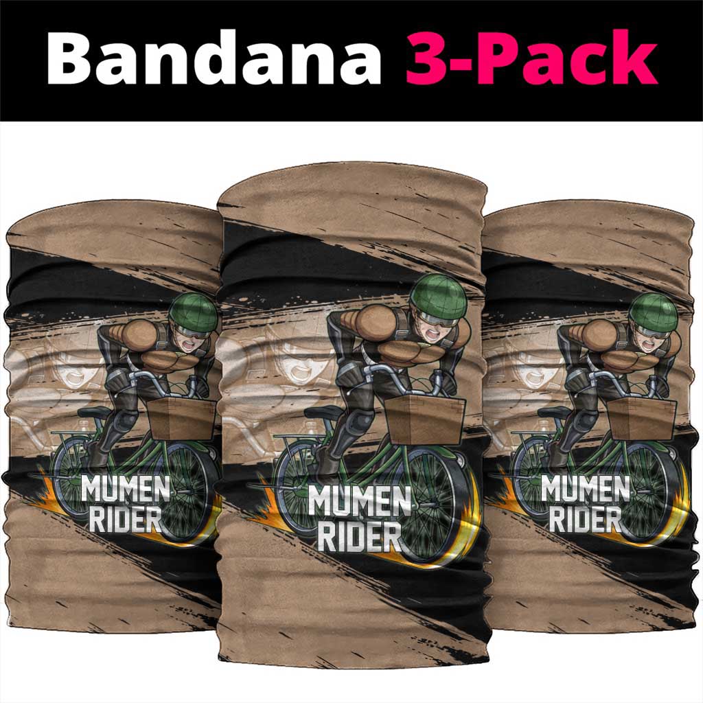 Mumen Rider One Punch Man Anime Brown and Black Neck Gaiter with Bicycle Hero Pose and Inspirational Determination Design - The Mazicc