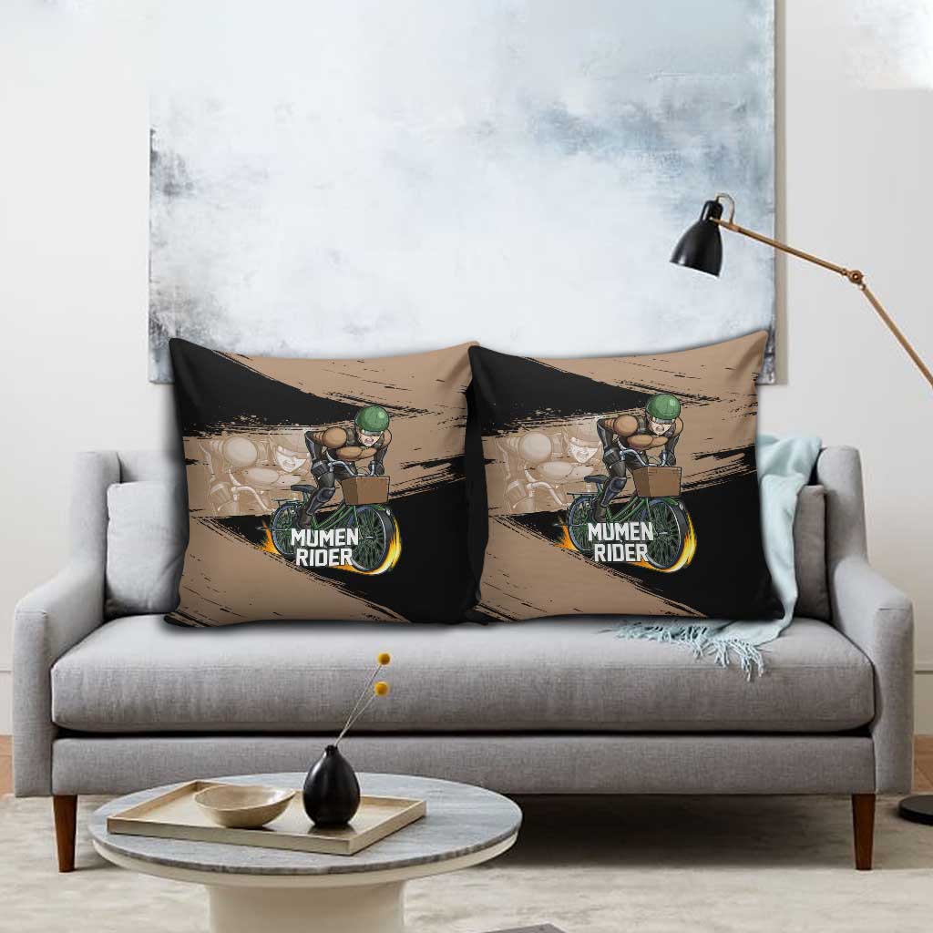Mumen Rider One Punch Man Anime Brown and Black Pillow Cover with Bicycle Hero Pose and Inspirational Determination Design - The Mazicc