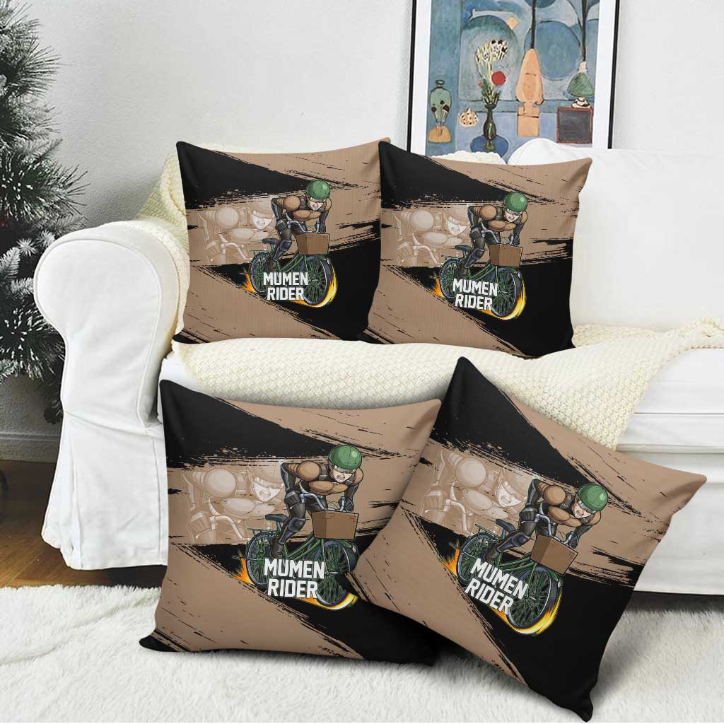 Mumen Rider One Punch Man Anime Brown and Black Pillow Cover with Bicycle Hero Pose and Inspirational Determination Design - The Mazicc