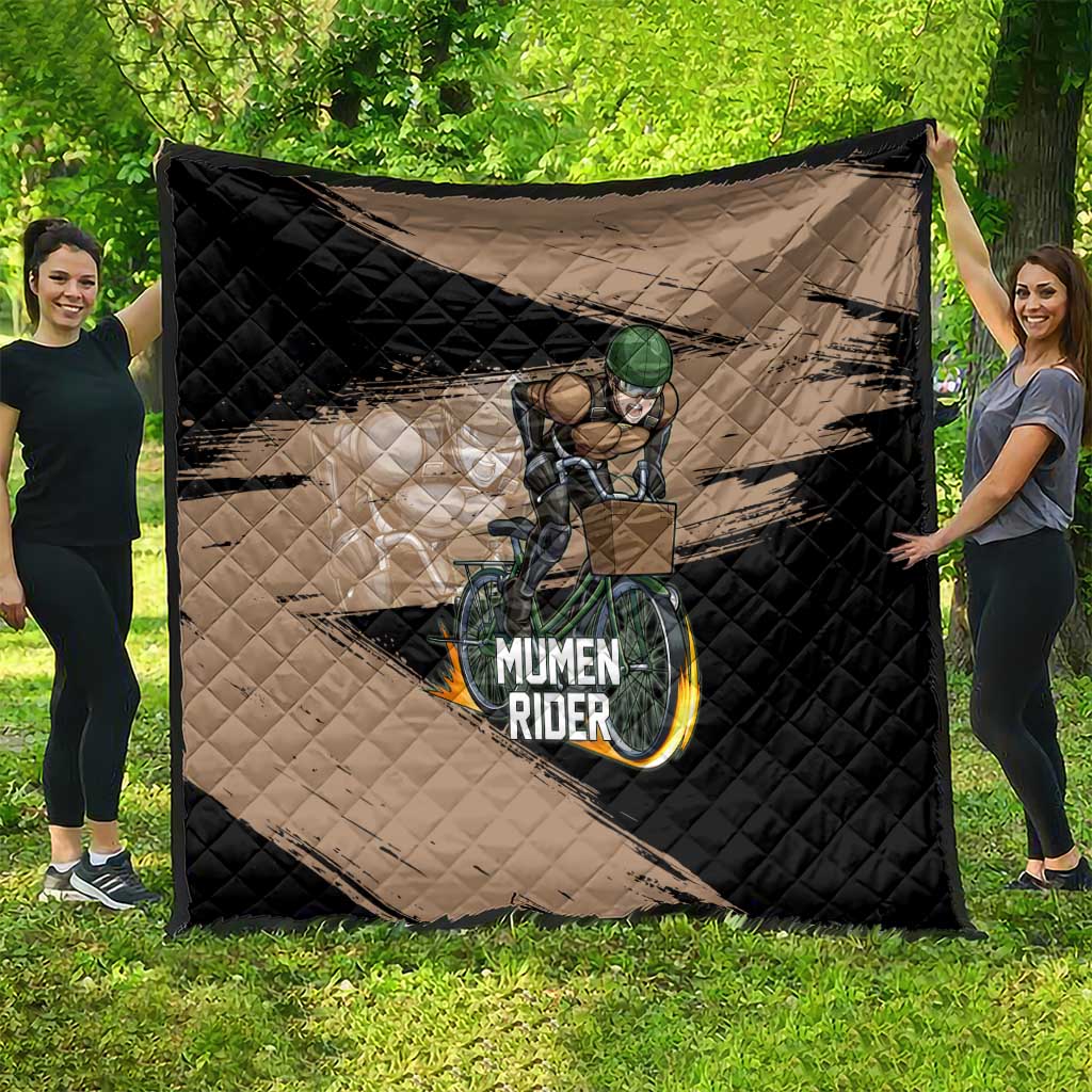 Mumen Rider One Punch Man Anime Brown and Black Quilt with Bicycle Hero Pose and Inspirational Determination Design - The Mazicc