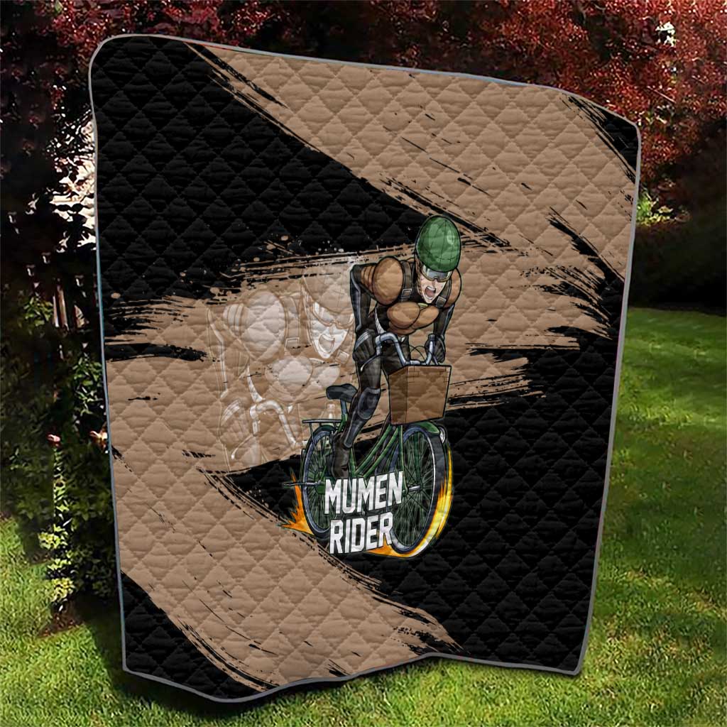 Mumen Rider One Punch Man Anime Brown and Black Quilt with Bicycle Hero Pose and Inspirational Determination Design - The Mazicc
