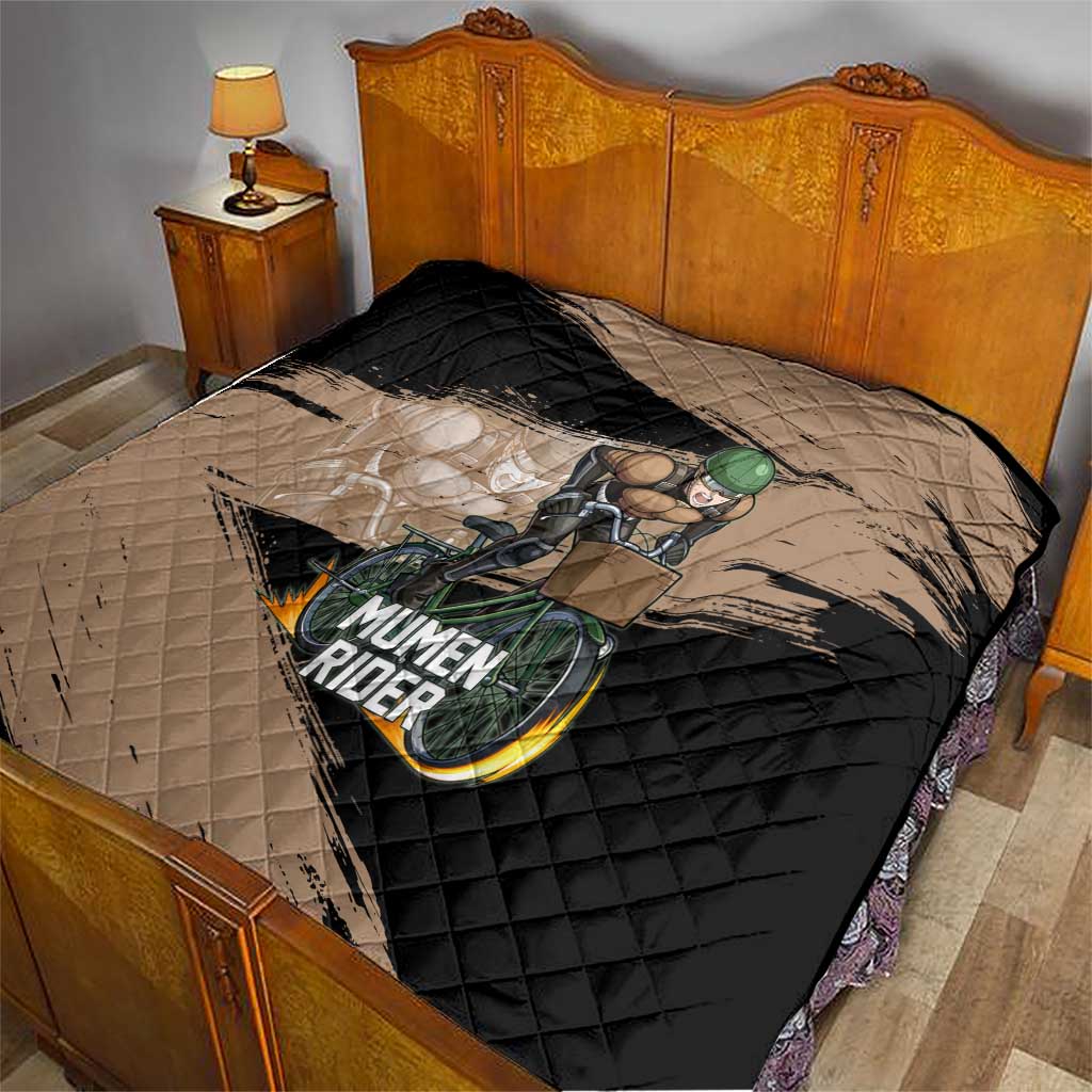 Mumen Rider One Punch Man Anime Brown and Black Quilt with Bicycle Hero Pose and Inspirational Determination Design - The Mazicc