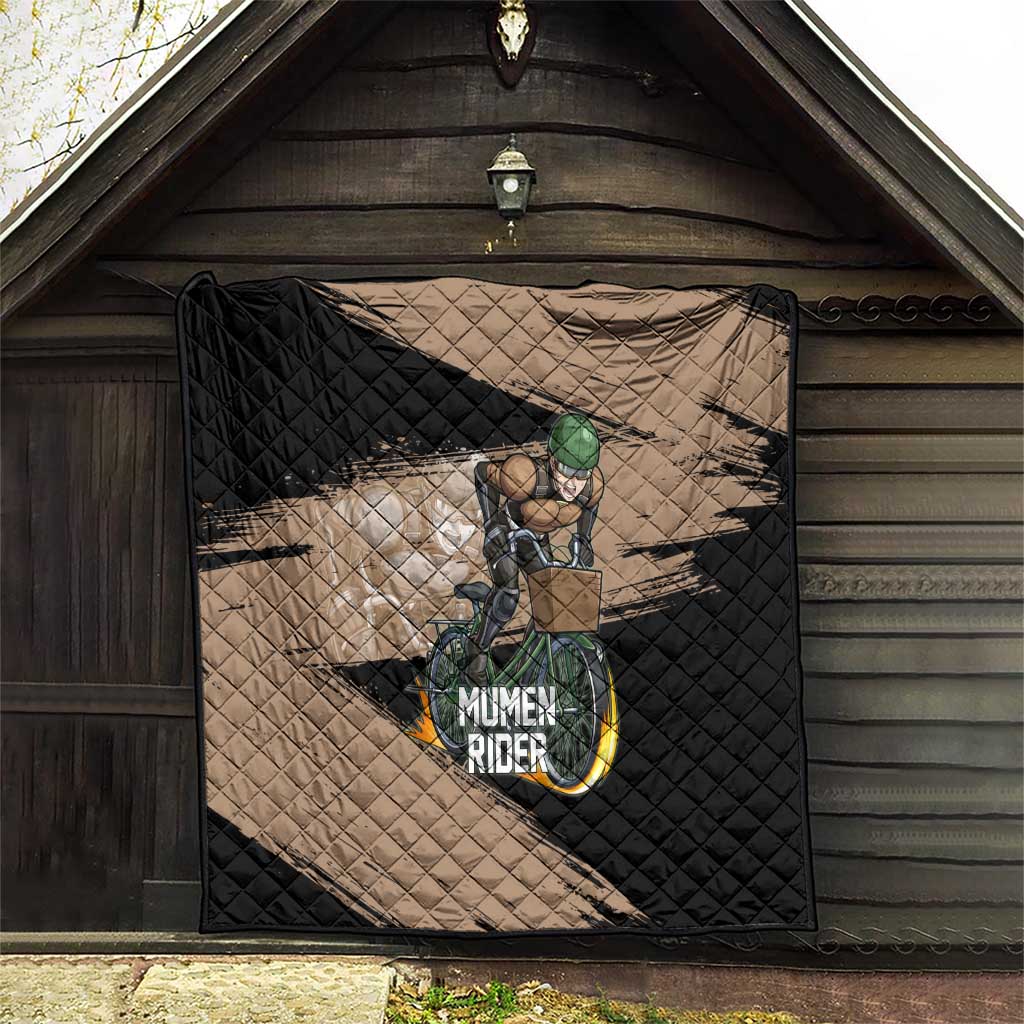 Mumen Rider One Punch Man Anime Brown and Black Quilt with Bicycle Hero Pose and Inspirational Determination Design - The Mazicc