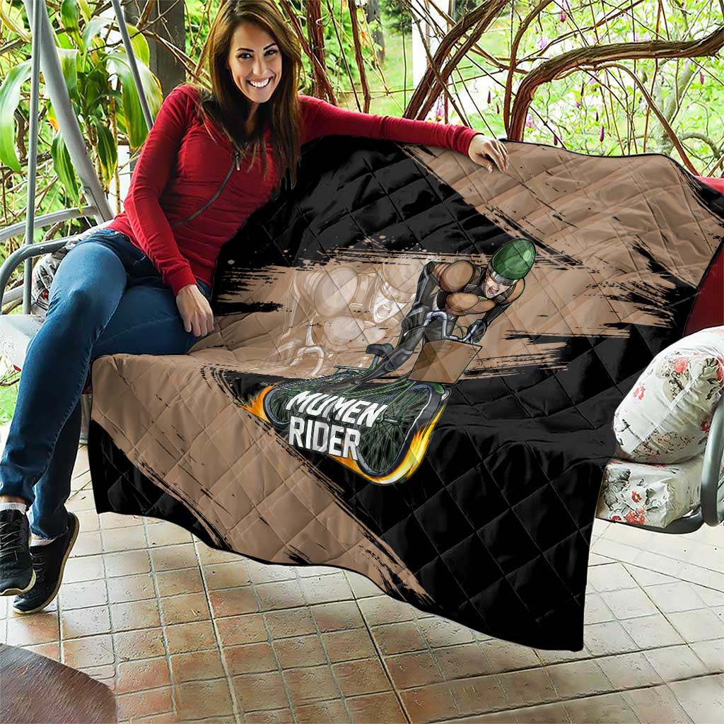 Mumen Rider One Punch Man Anime Brown and Black Quilt with Bicycle Hero Pose and Inspirational Determination Design - The Mazicc