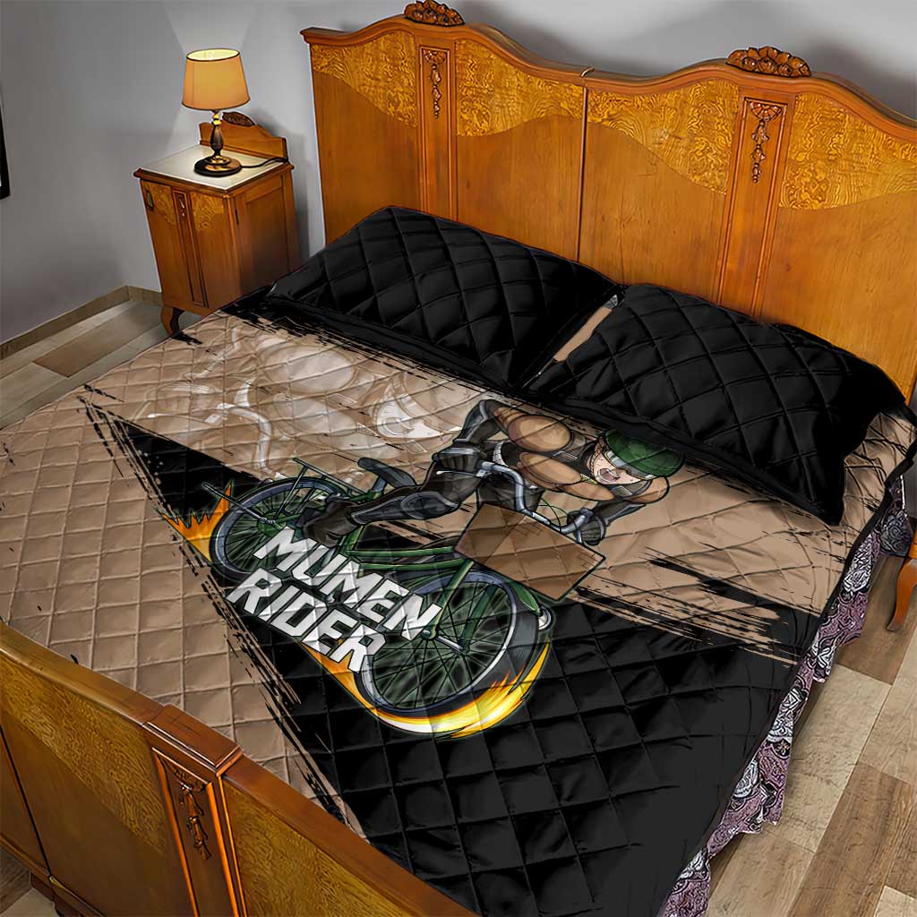 Mumen Rider One Punch Man Anime Brown and Black Quilt Bed Set with Bicycle Hero Pose and Inspirational Determination Design - The Mazicc