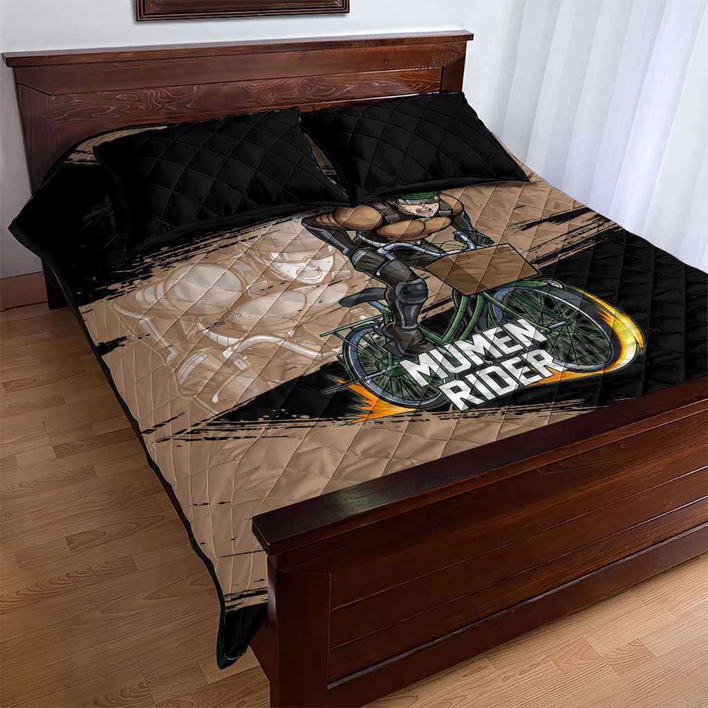 Mumen Rider One Punch Man Anime Brown and Black Quilt Bed Set with Bicycle Hero Pose and Inspirational Determination Design - The Mazicc