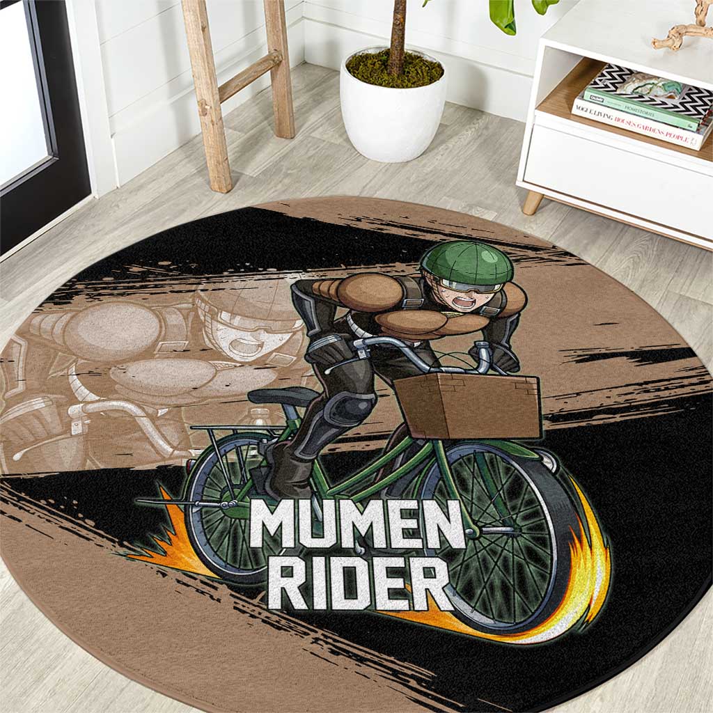 Mumen Rider One Punch Man Anime Brown and Black Round Carpet with Bicycle Hero Pose and Inspirational Determination Design - The Mazicc
