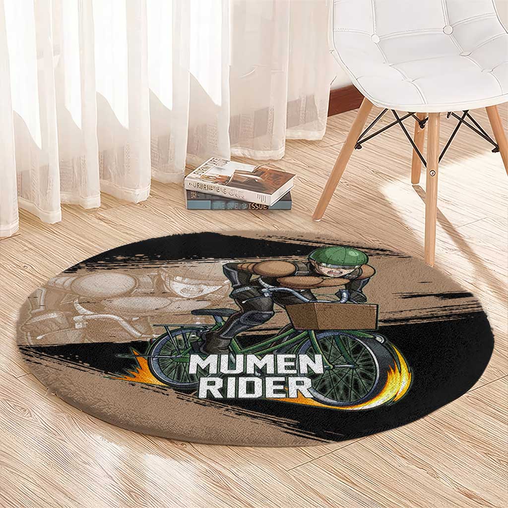 Mumen Rider One Punch Man Anime Brown and Black Round Carpet with Bicycle Hero Pose and Inspirational Determination Design - The Mazicc