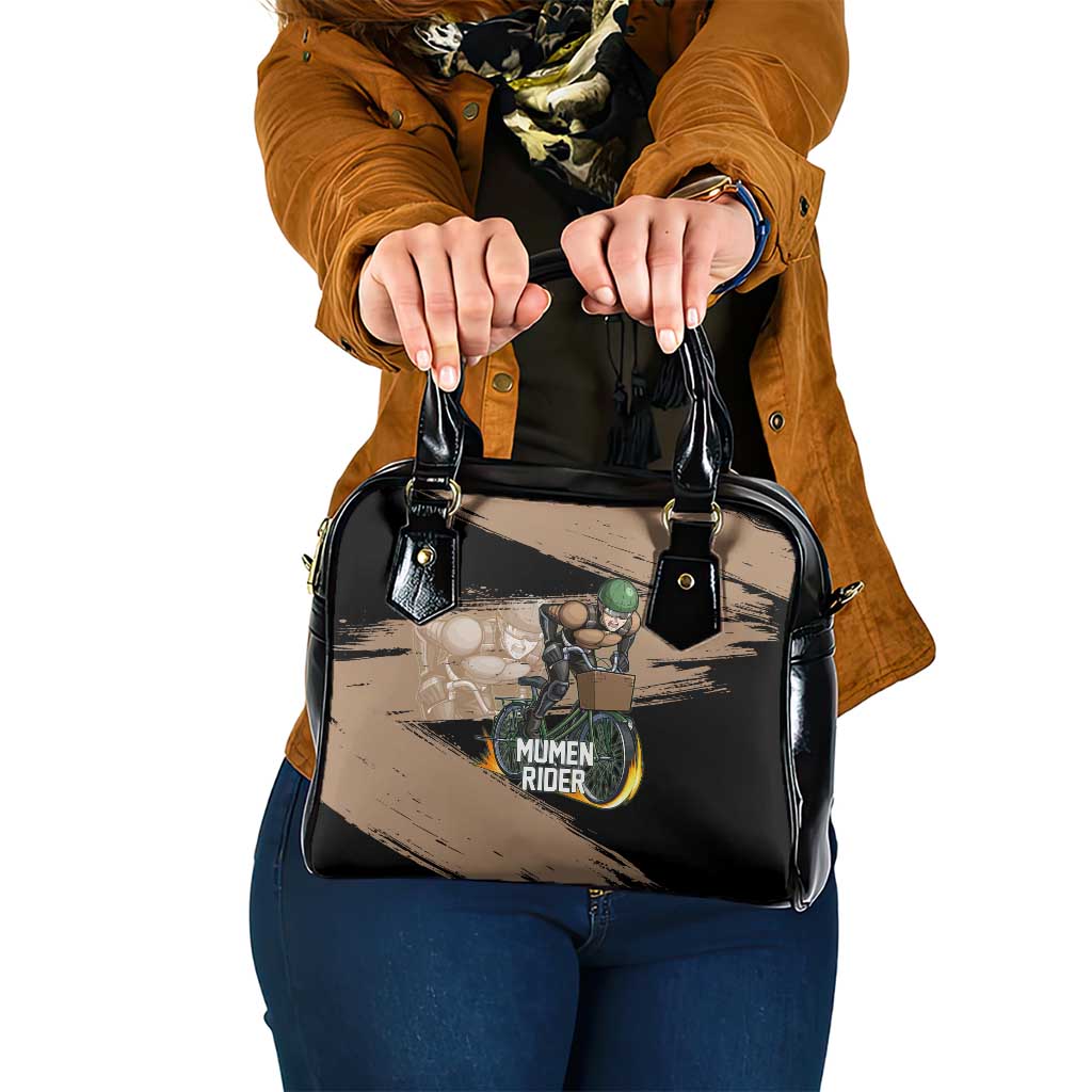 Mumen Rider One Punch Man Anime Brown and Black Shoulder Handbag with Bicycle Hero Pose and Inspirational Determination Design - The Mazicc