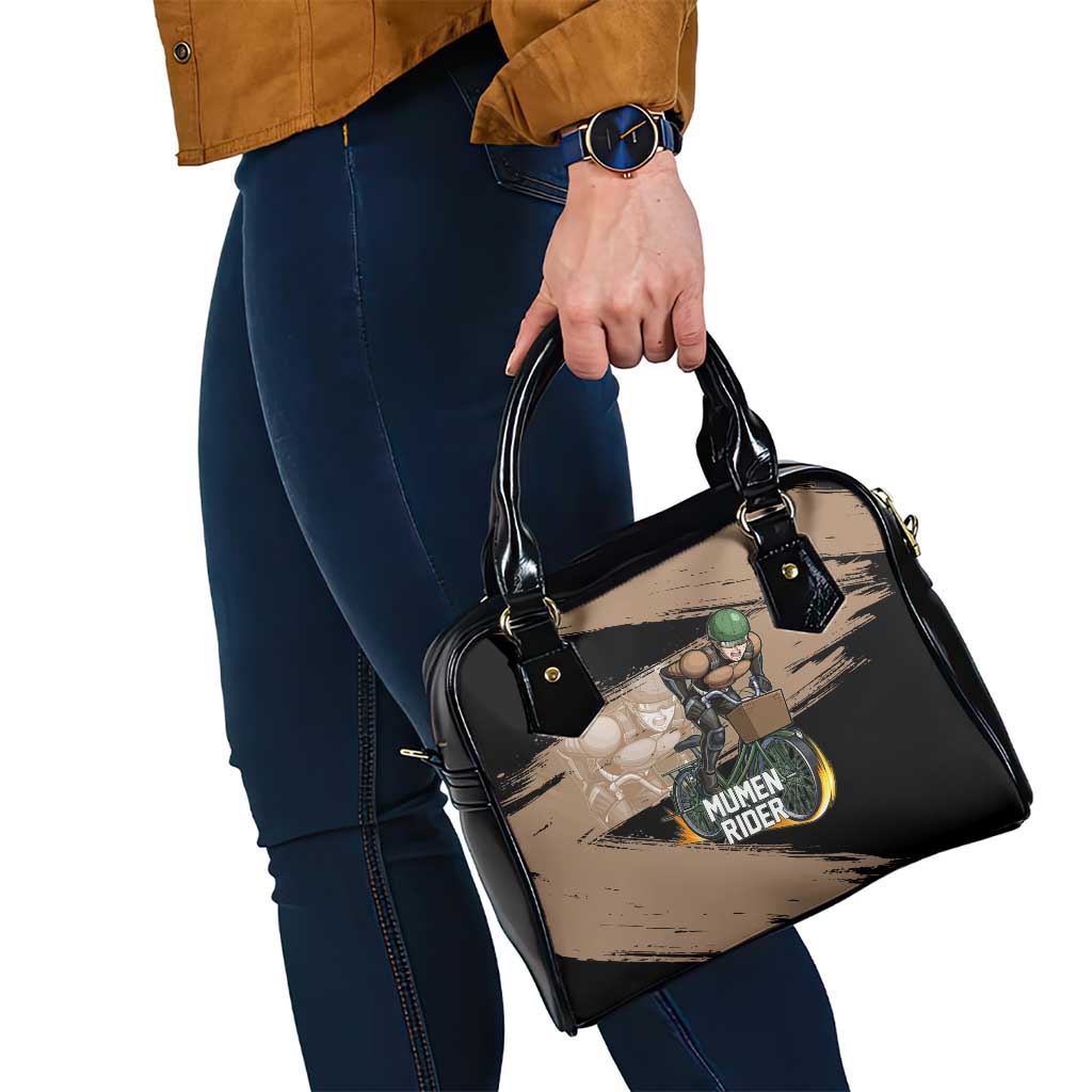 Mumen Rider One Punch Man Anime Brown and Black Shoulder Handbag with Bicycle Hero Pose and Inspirational Determination Design - The Mazicc