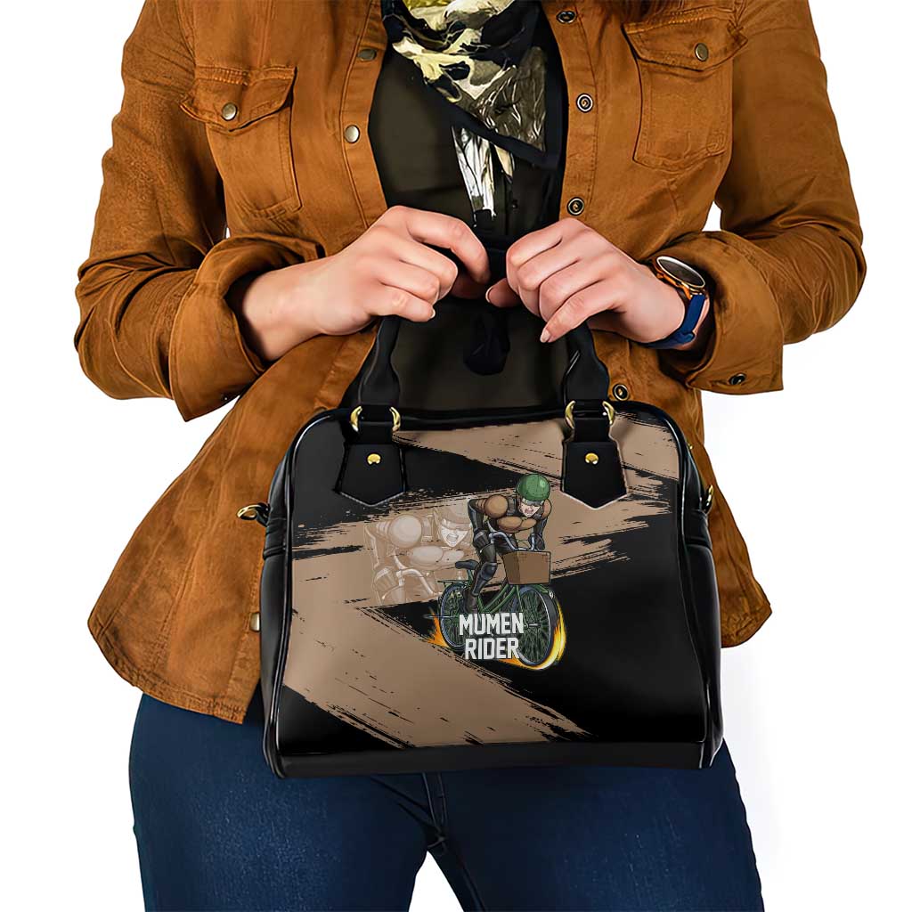 Mumen Rider One Punch Man Anime Brown and Black Shoulder Handbag with Bicycle Hero Pose and Inspirational Determination Design - The Mazicc