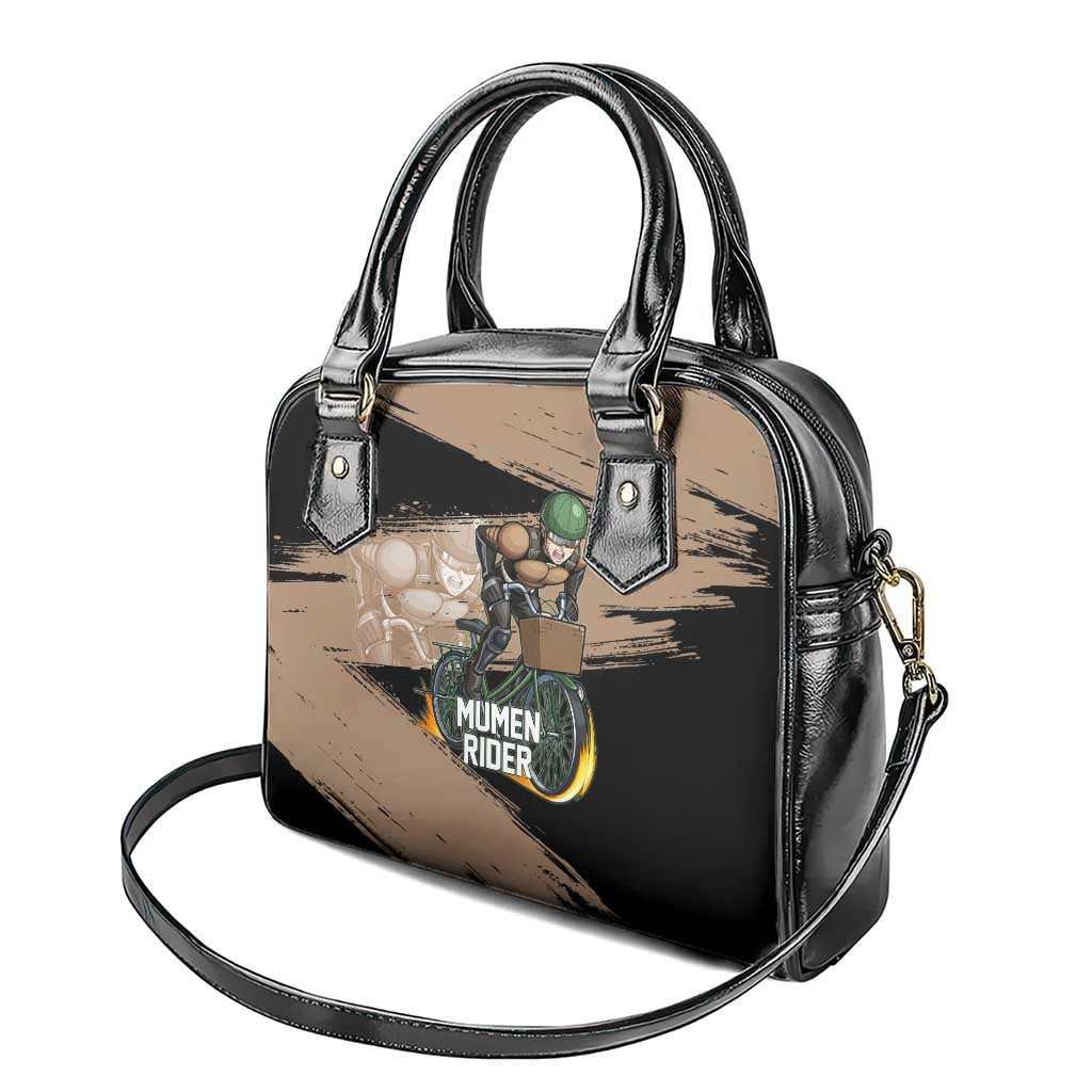 Mumen Rider One Punch Man Anime Brown and Black Shoulder Handbag with Bicycle Hero Pose and Inspirational Determination Design - The Mazicc