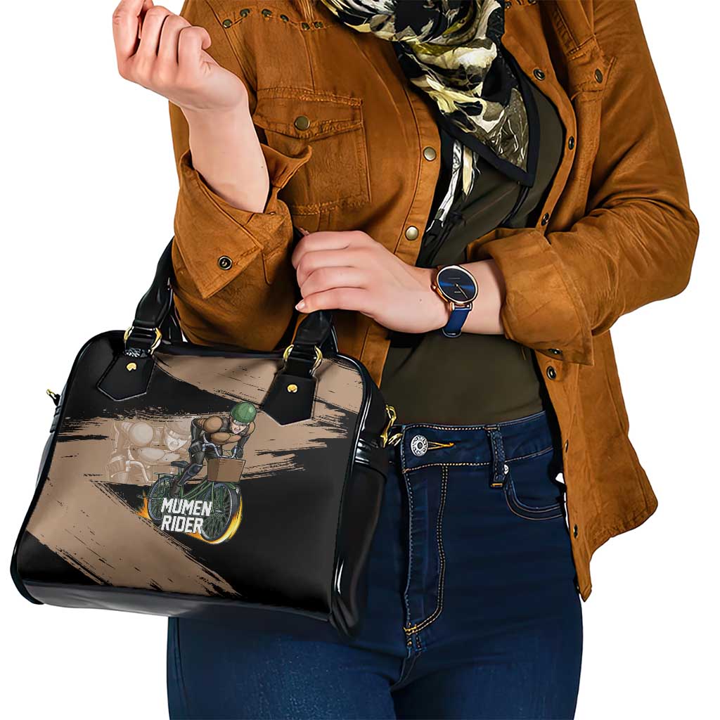 Mumen Rider One Punch Man Anime Brown and Black Shoulder Handbag with Bicycle Hero Pose and Inspirational Determination Design - The Mazicc