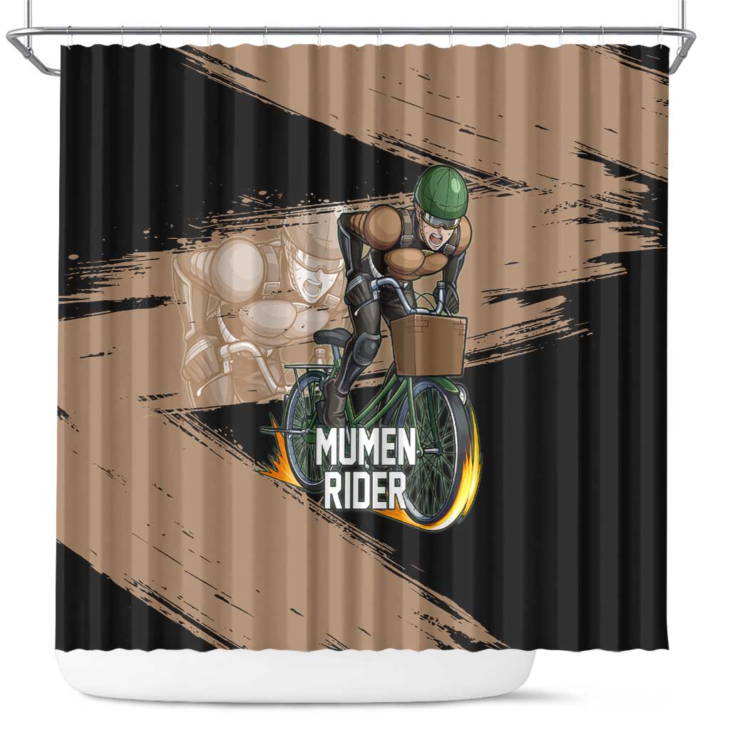 Mumen Rider One Punch Man Anime Brown and Black Shower Curtain with Bicycle Hero Pose and Inspirational Determination Design - The Mazicc