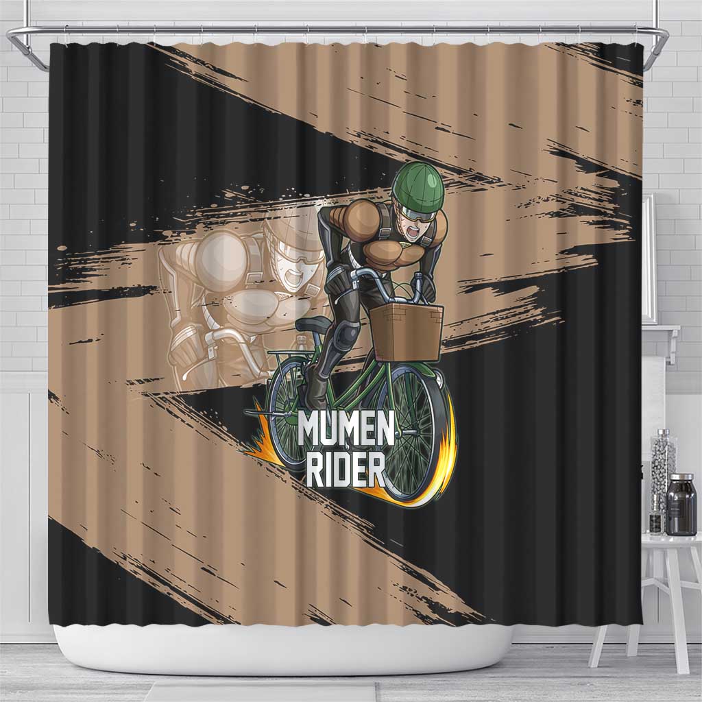 Mumen Rider One Punch Man Anime Brown and Black Shower Curtain with Bicycle Hero Pose and Inspirational Determination Design - The Mazicc