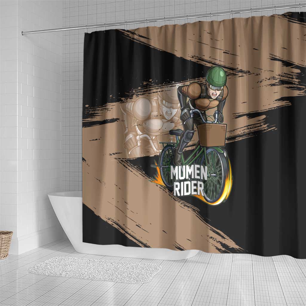 Mumen Rider One Punch Man Anime Brown and Black Shower Curtain with Bicycle Hero Pose and Inspirational Determination Design - The Mazicc