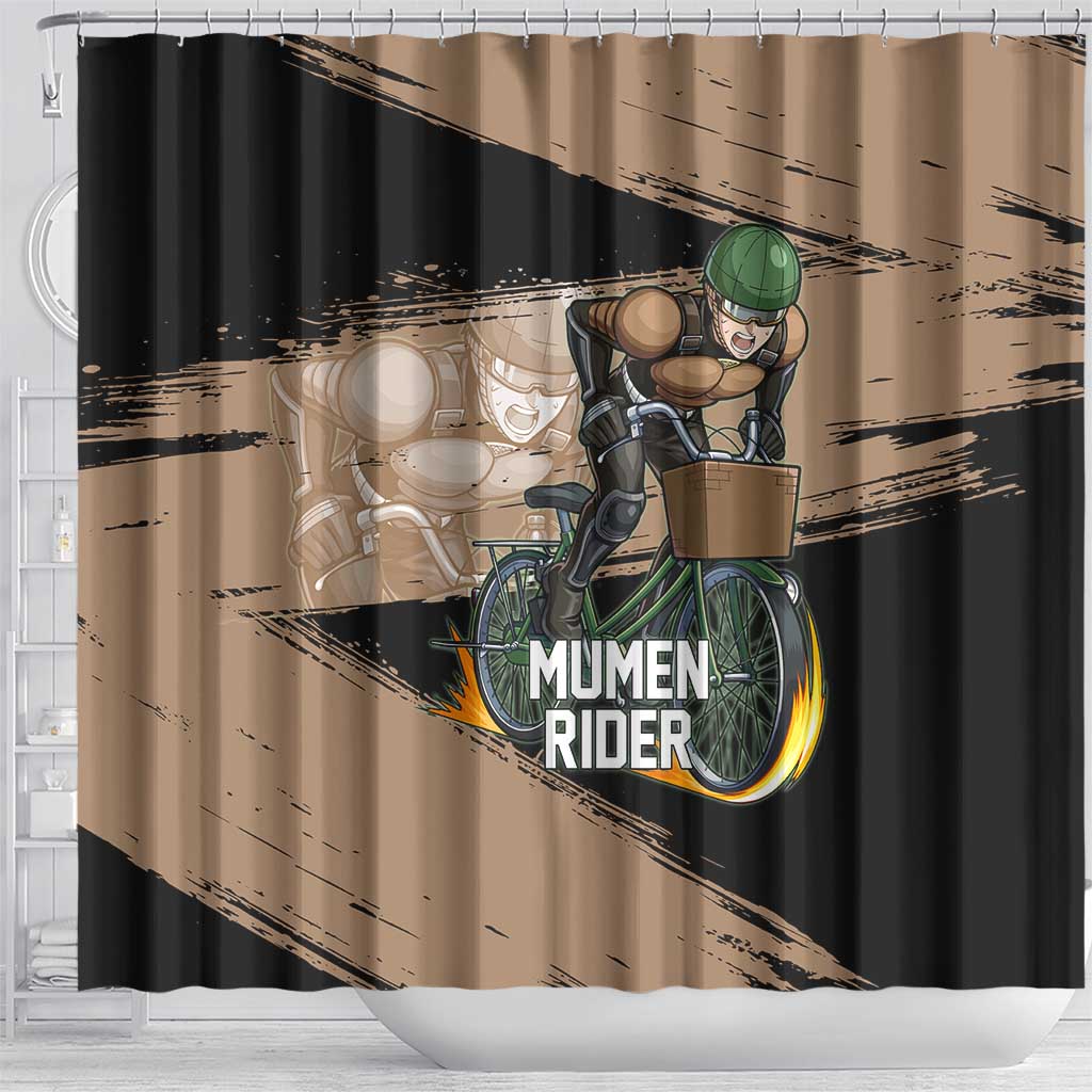 Mumen Rider One Punch Man Anime Brown and Black Shower Curtain with Bicycle Hero Pose and Inspirational Determination Design - The Mazicc