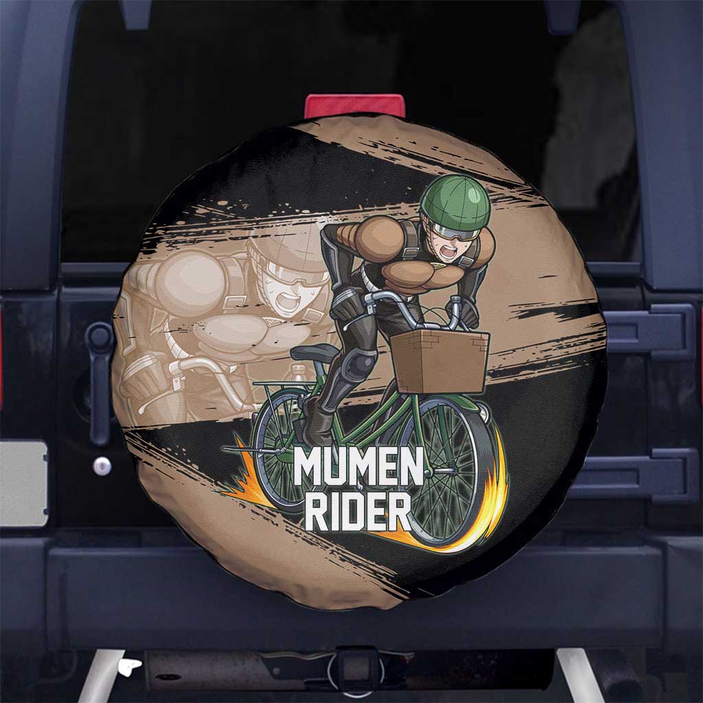 Mumen Rider One Punch Man Anime Brown and Black Spare Tire Cover with Bicycle Hero Pose and Inspirational Determination Design - The Mazicc