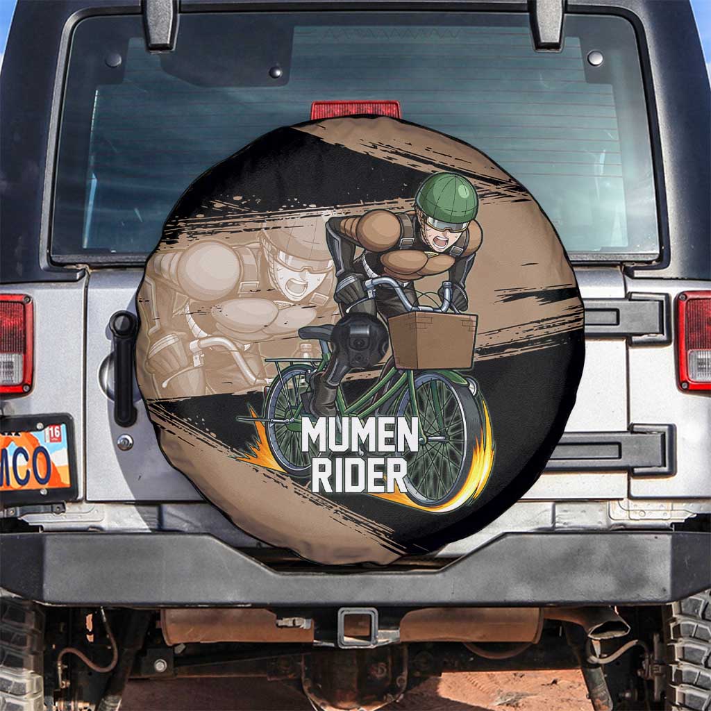 Mumen Rider One Punch Man Anime Brown and Black Spare Tire Cover with Bicycle Hero Pose and Inspirational Determination Design - The Mazicc