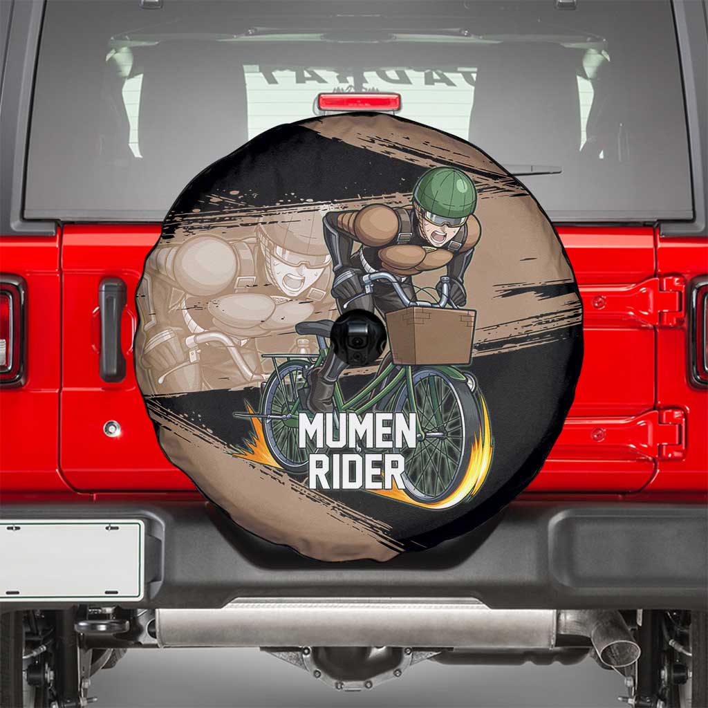 Mumen Rider One Punch Man Anime Brown and Black Spare Tire Cover with Bicycle Hero Pose and Inspirational Determination Design - The Mazicc