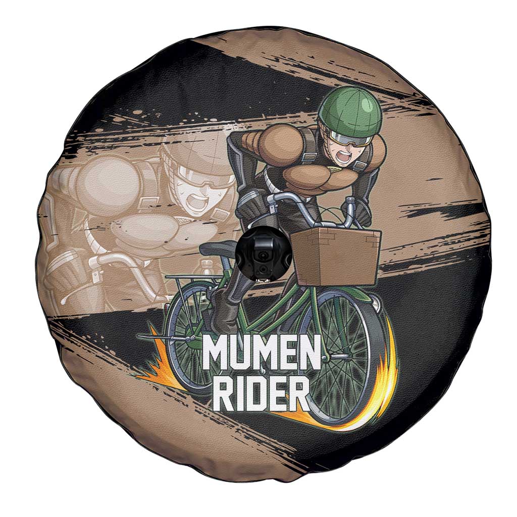 Mumen Rider One Punch Man Anime Brown and Black Spare Tire Cover with Bicycle Hero Pose and Inspirational Determination Design - The Mazicc