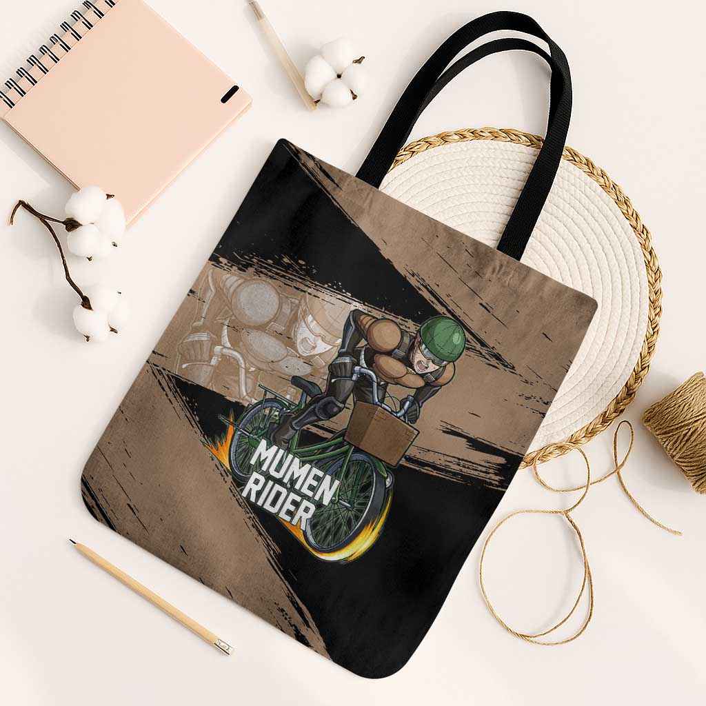 Mumen Rider One Punch Man Anime Brown and Black Tote Bag with Bicycle Hero Pose and Inspirational Determination Design - The Mazicc