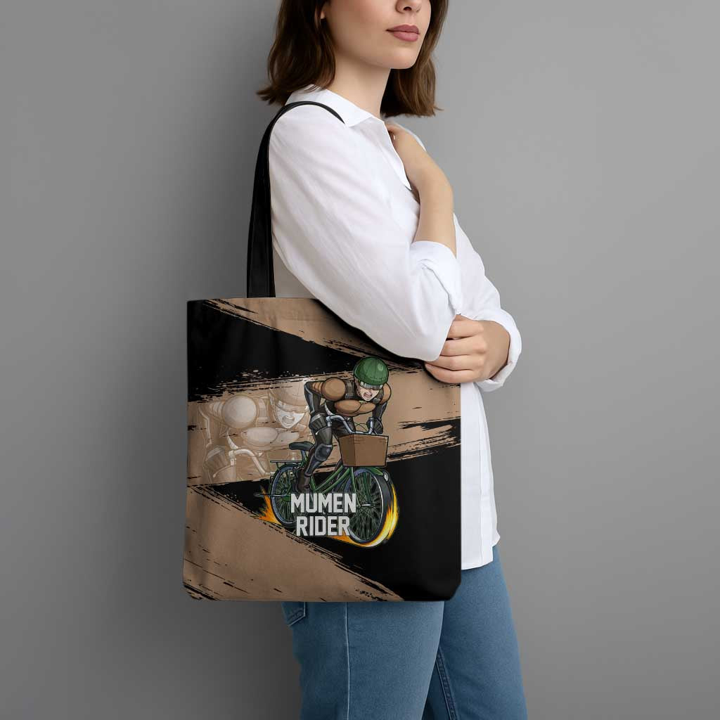 Mumen Rider One Punch Man Anime Brown and Black Tote Bag with Bicycle Hero Pose and Inspirational Determination Design - The Mazicc