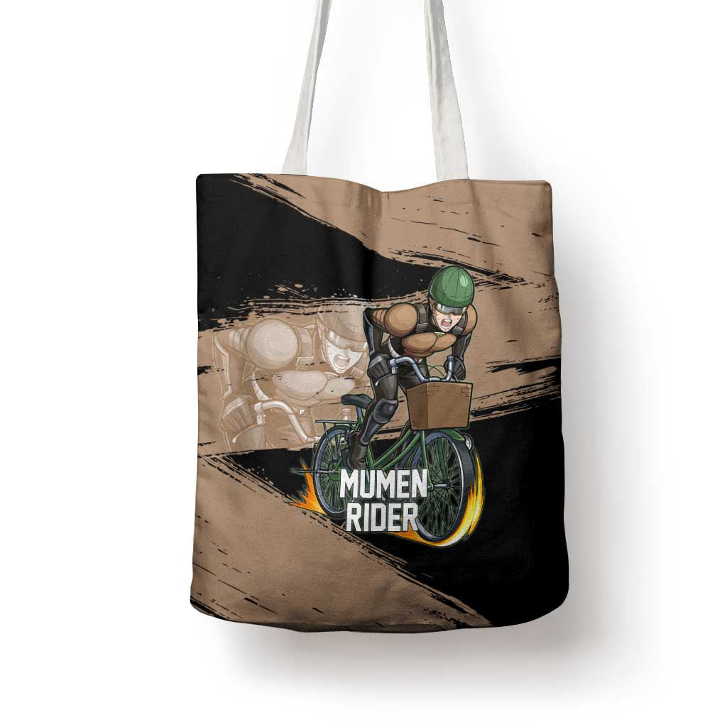 Mumen Rider One Punch Man Anime Brown and Black Tote Bag with Bicycle Hero Pose and Inspirational Determination Design - The Mazicc