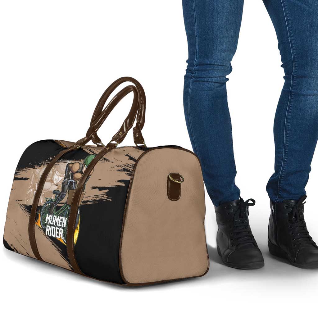 Mumen Rider One Punch Man Anime Brown and Black Travel Bag with Bicycle Hero Pose and Inspirational Determination Design - The Mazicc