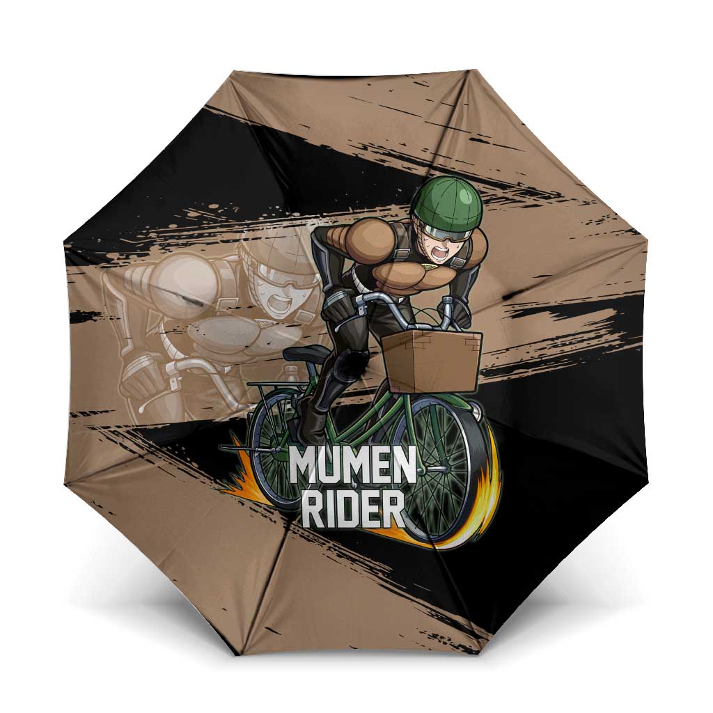 Mumen Rider One Punch Man Anime Brown and Black Umbrella with Bicycle Hero Pose and Inspirational Determination Design - The Mazicc