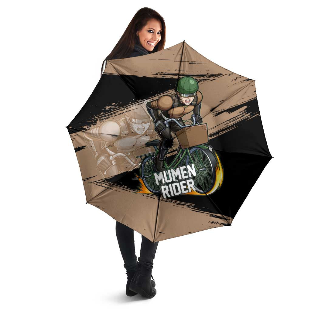 Mumen Rider One Punch Man Anime Brown and Black Umbrella with Bicycle Hero Pose and Inspirational Determination Design - The Mazicc