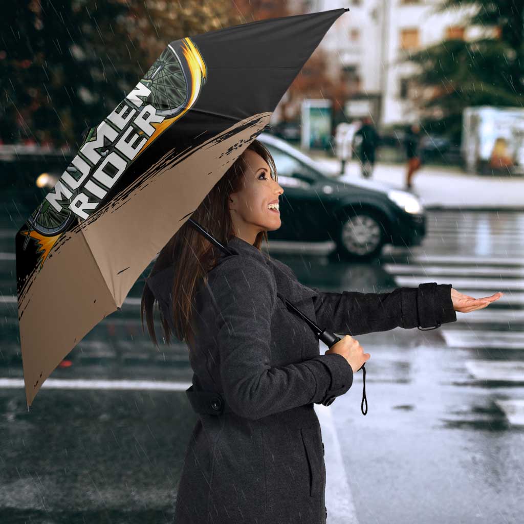 Mumen Rider One Punch Man Anime Brown and Black Umbrella with Bicycle Hero Pose and Inspirational Determination Design - The Mazicc