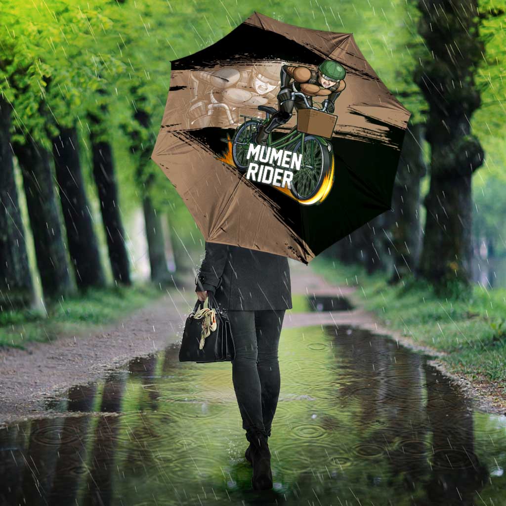 Mumen Rider One Punch Man Anime Brown and Black Umbrella with Bicycle Hero Pose and Inspirational Determination Design - The Mazicc