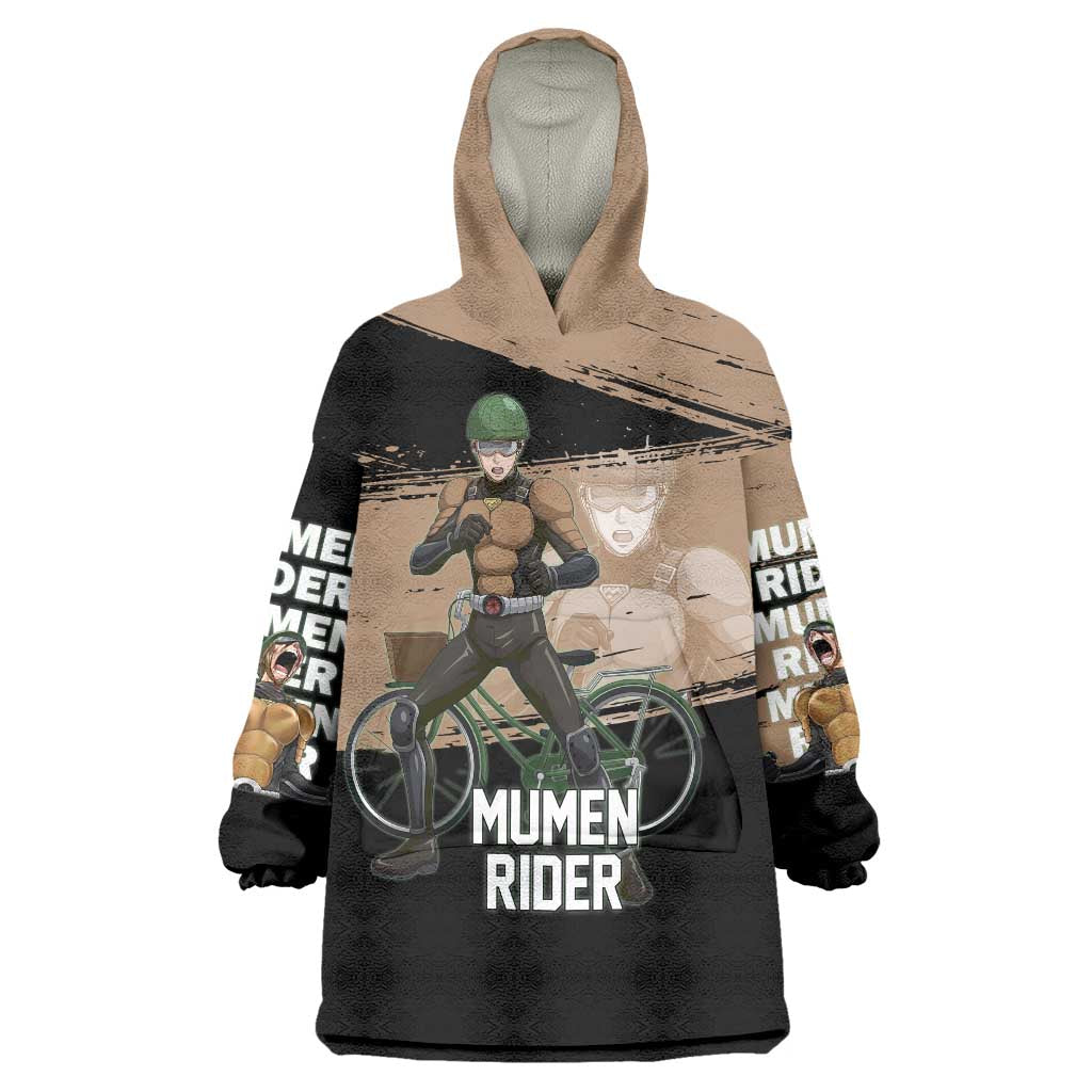 Mumen Rider One Punch Man Anime Brown and Black Wearable Blanket Hoodie with Bicycle Hero Pose and Inspirational Determination Design - The Mazicc