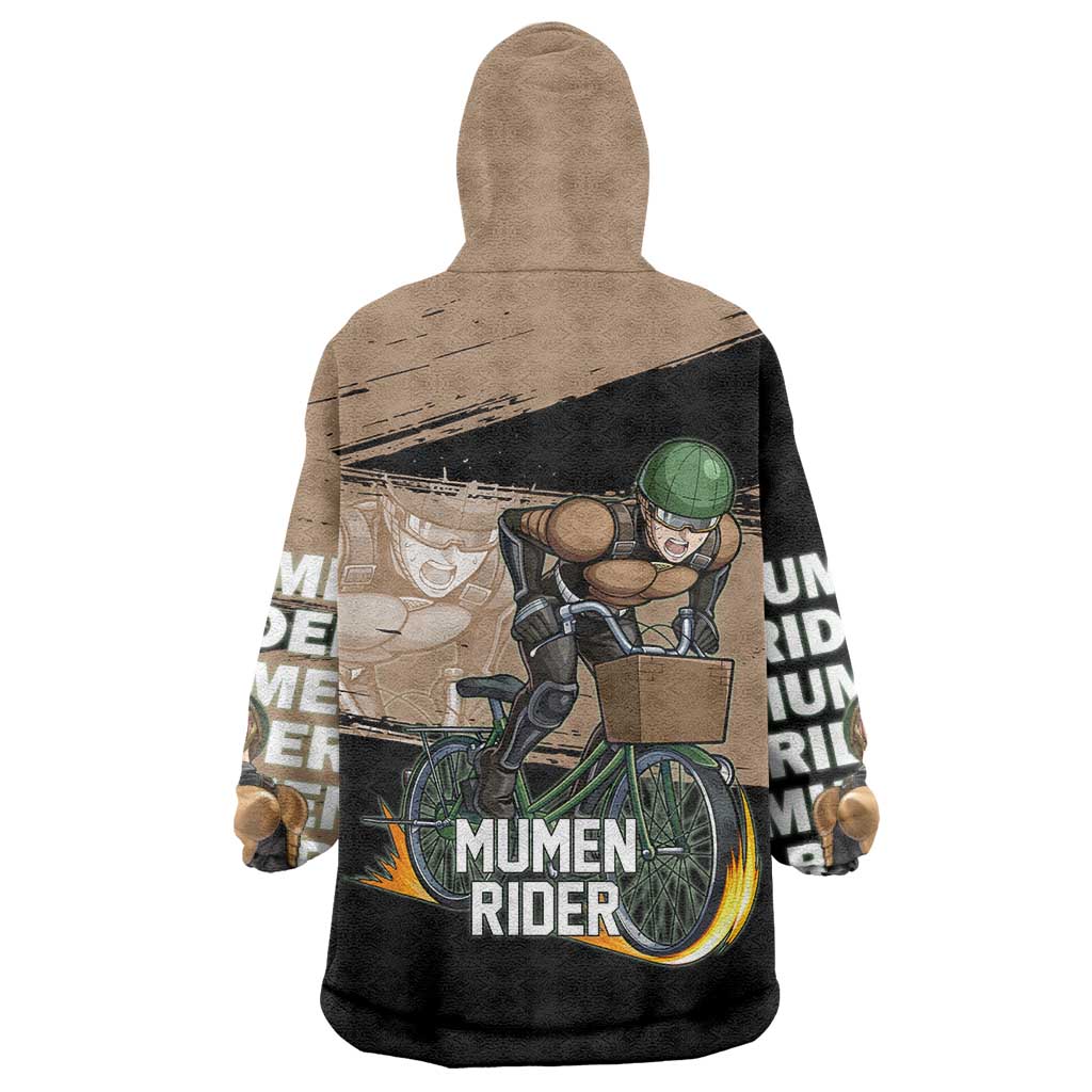 Mumen Rider One Punch Man Anime Brown and Black Wearable Blanket Hoodie with Bicycle Hero Pose and Inspirational Determination Design - The Mazicc