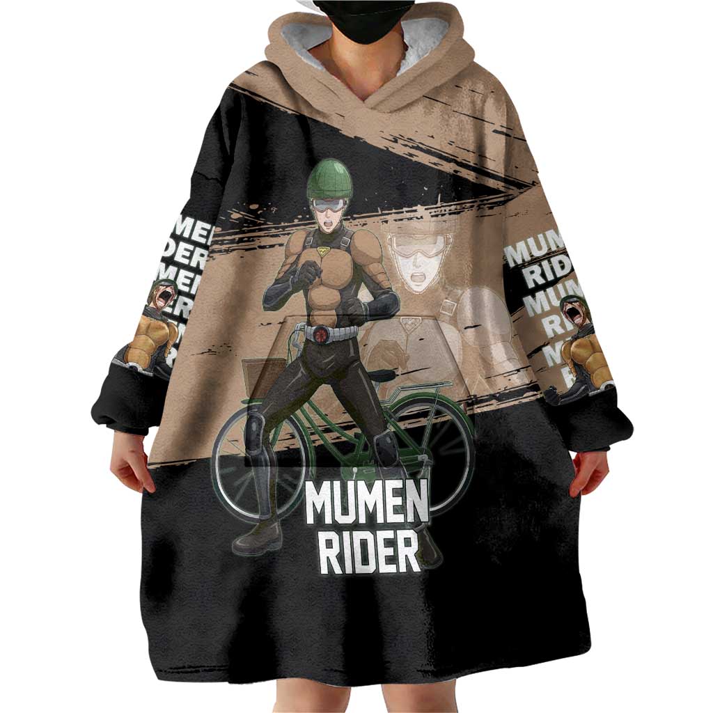 Mumen Rider One Punch Man Anime Brown and Black Wearable Blanket Hoodie with Bicycle Hero Pose and Inspirational Determination Design - The Mazicc