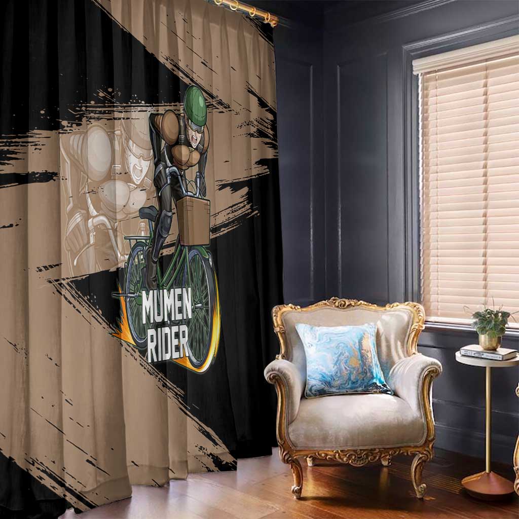 Mumen Rider One Punch Man Anime Brown and Black Window Curtain with Bicycle Hero Pose and Inspirational Determination Design - The Mazicc