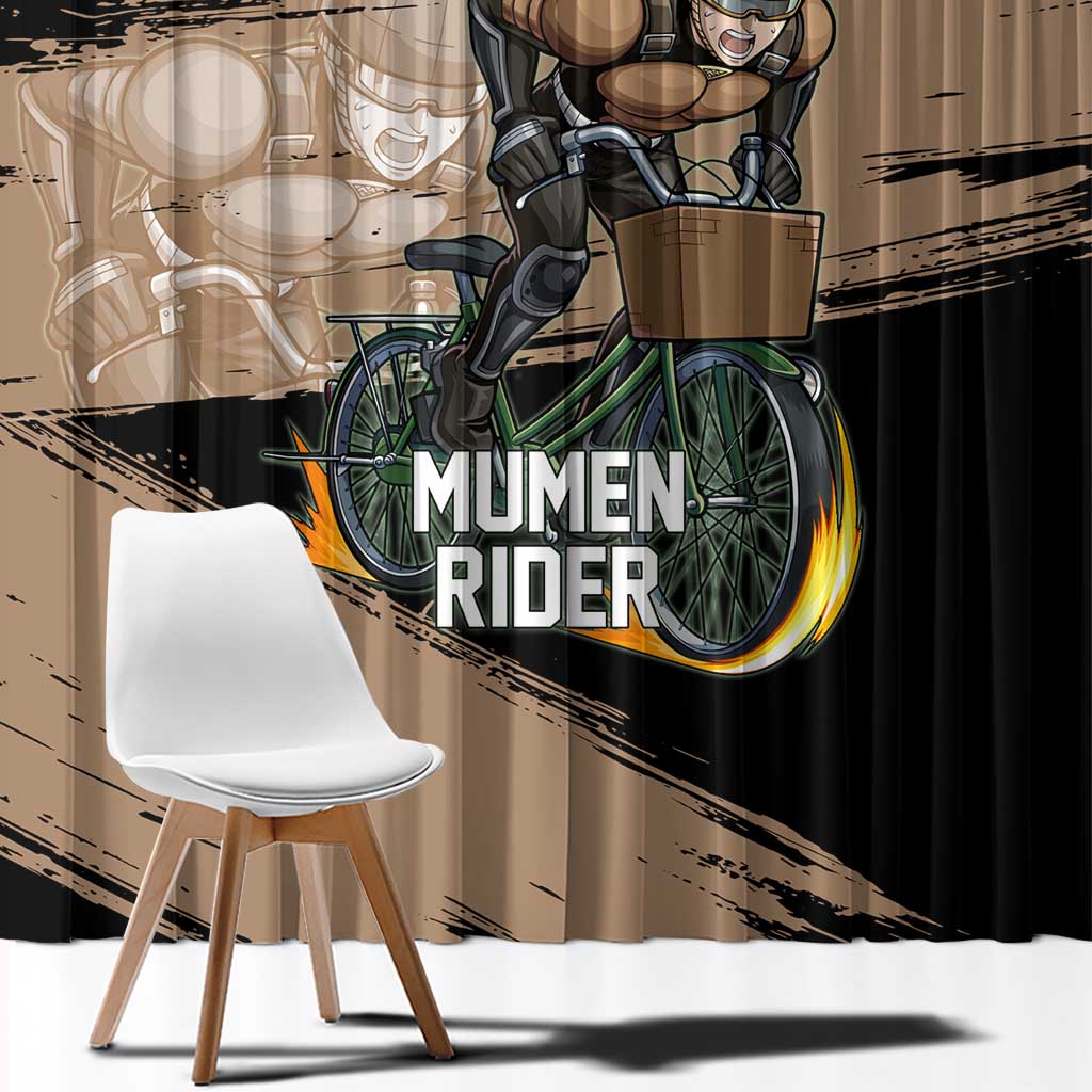 Mumen Rider One Punch Man Anime Brown and Black Window Curtain with Bicycle Hero Pose and Inspirational Determination Design - The Mazicc